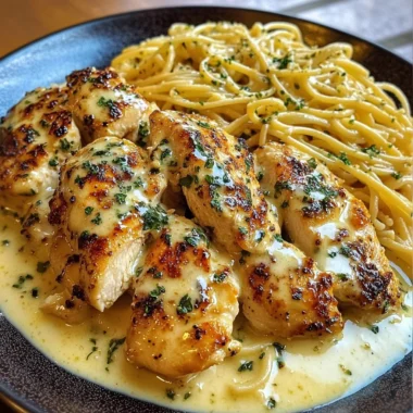 Lemon Garlic Chicken with Garlic Parmesan Cream Linguine
