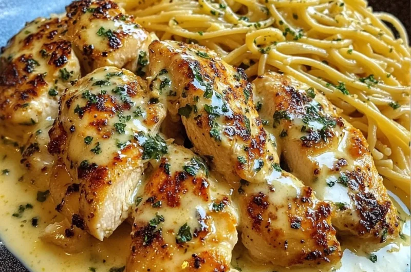 Lemon Garlic Chicken with Garlic Parmesan Cream Linguine