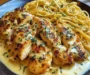 Lemon Garlic Chicken with Garlic Parmesan Cream Linguine
