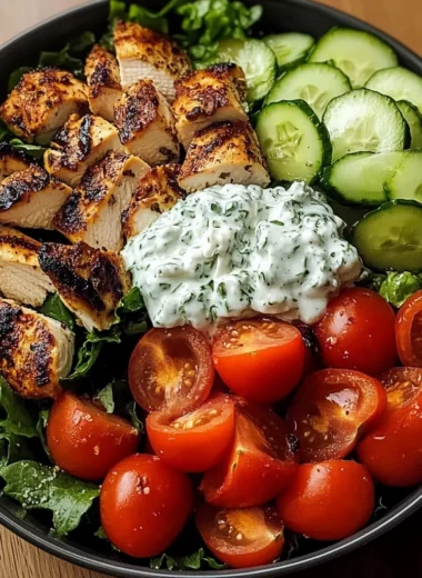 Loaded Greek Chicken Power Bowl with Tzatziki Sauce