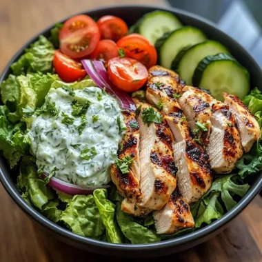 Loaded Greek Chicken Salad Bowl with Creamy Tzatziki