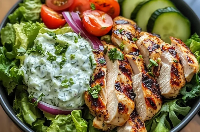 Loaded Greek Chicken Salad Bowl with Creamy Tzatziki