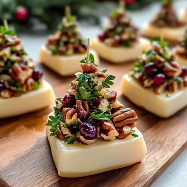 Mini Christmas Tree Brie Bites with Candied Pecans and Cranberries