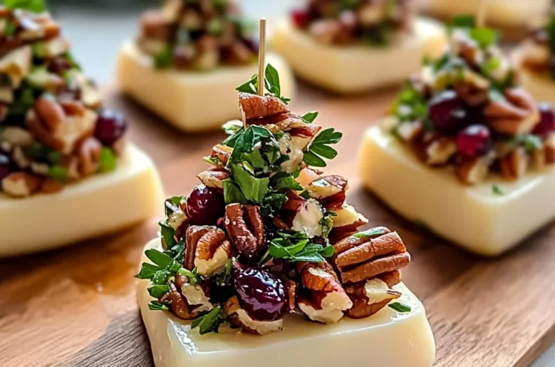 Mini Christmas Tree Brie Bites with Candied Pecans and Cranberries