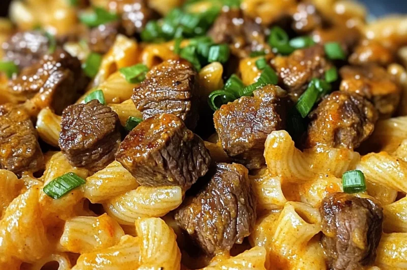 One-Pan Creamy Spicy Cajun Steak Bites & Cheddar Pasta
