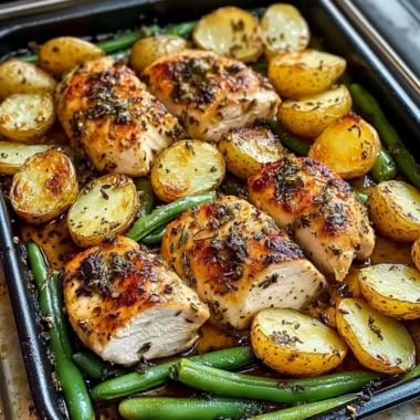 One-Pan Garlic Herb Chicken with Roasted Potatoes & Green Beans