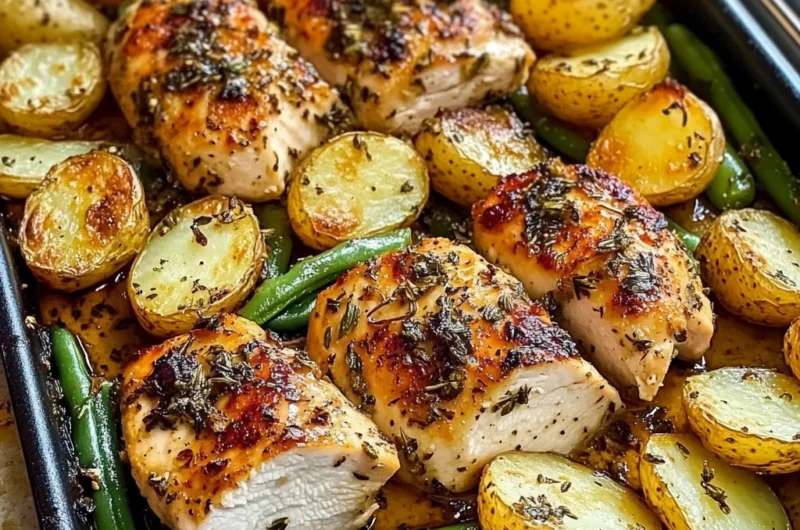 One-Pan Garlic Herb Chicken with Roasted Potatoes & Green Beans