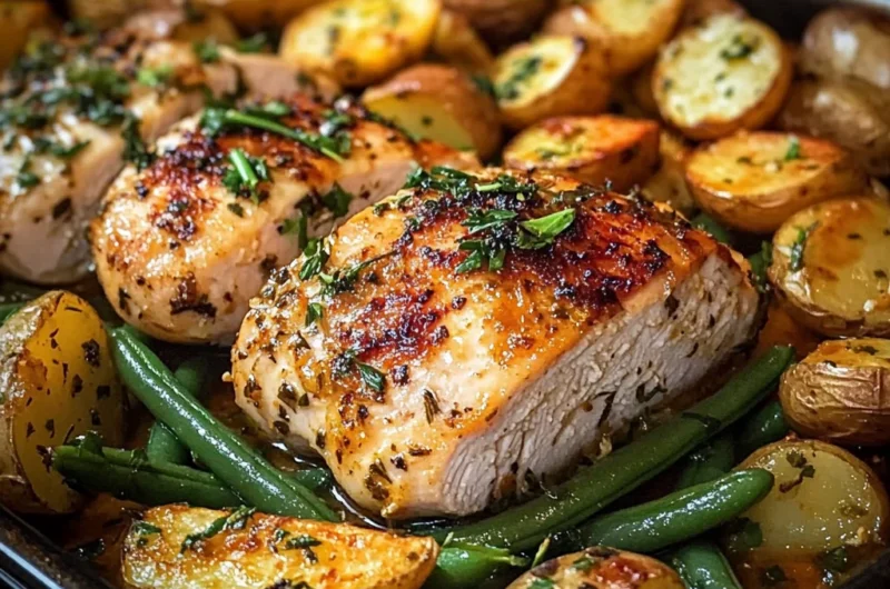 One-Pan Herb-Roasted Chicken with Baby Potatoes & Garlic Green Beans