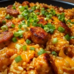 One Pan Spicy Buffalo Chicken and Sausage Rice