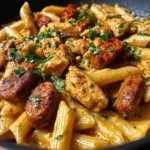 One Pot Creamy Garlic Butter Bold Cajun Chicken And Sausage Pasta