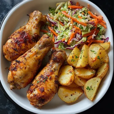Oven-Baked Chicken Drumsticks with Potato Wedges & Fresh Slaw