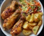 Oven-Baked Chicken Drumsticks with Potato Wedges & Fresh Slaw
