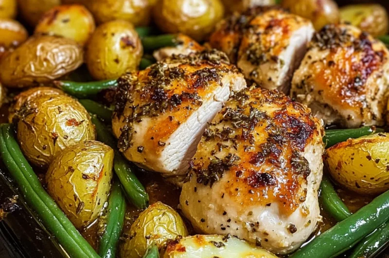 Oven-Roasted Herb Chicken with Crispy Potatoes & Green Beans
