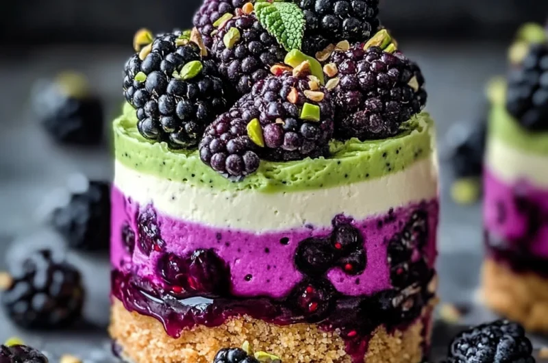 Pistachio and Blackberry Cheesecake Towers