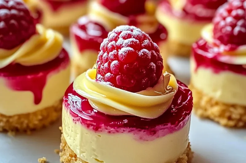 Rustic Christmas Mini Lemon Raspberry Cheesecakes with Raspberry Swirls & Lemon Glaze