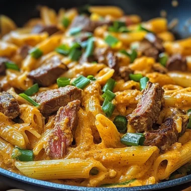 Skillet Creamy Spicy Cajun Steak & Cheddar Pasta