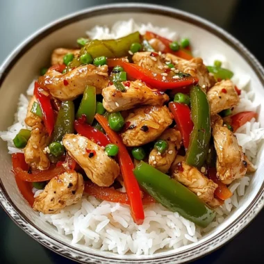 Spicy Chicken & Bell Pepper Stir-Fry with Rice