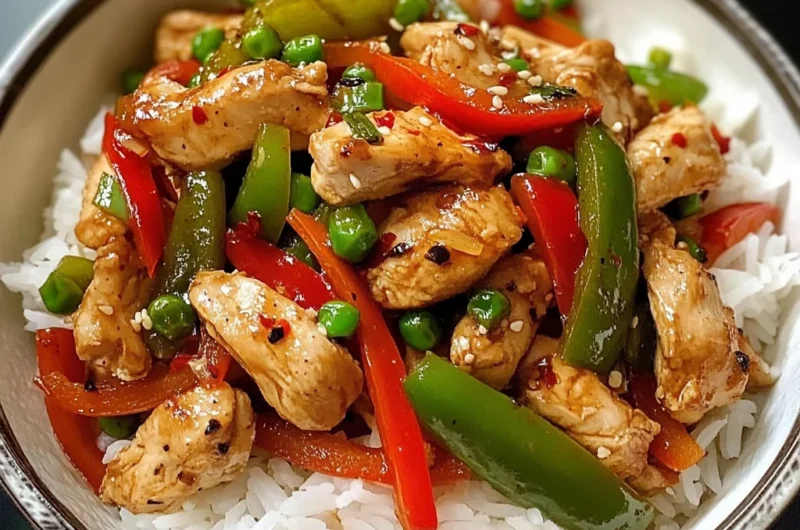 Spicy Chicken & Bell Pepper Stir-Fry with Rice