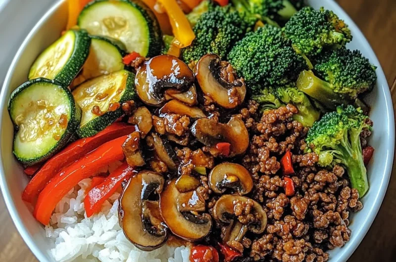 Spicy Ground Beef Stir-Fry Bowl With Garlic Veggies & Steamy Rice