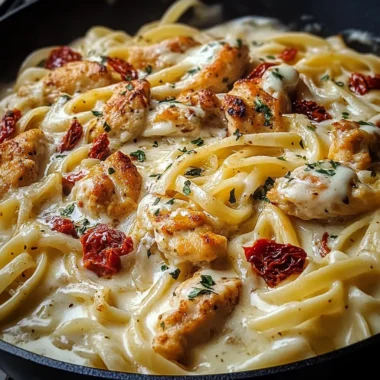 Spicy Smoky Mozzarella Chicken Alfredo Pasta Skillet