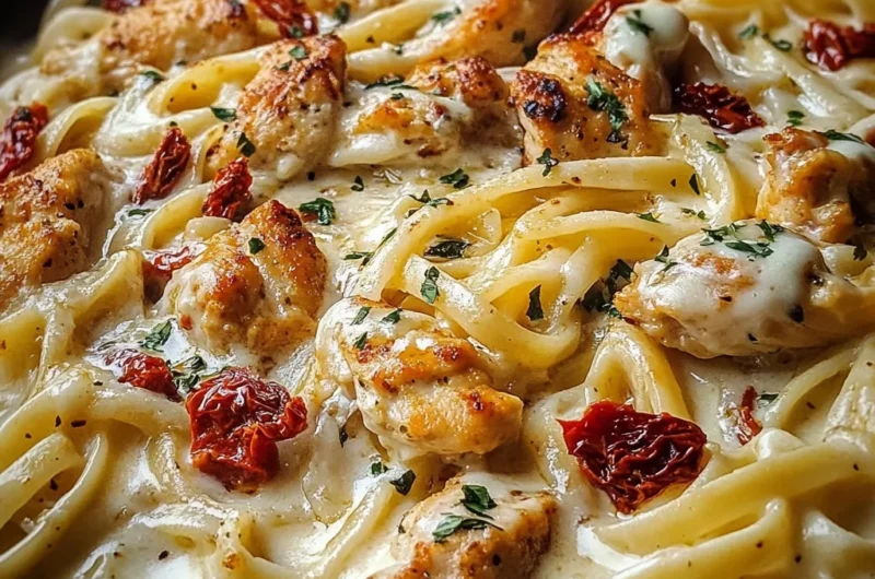 Spicy Smoky Mozzarella Chicken Alfredo Pasta Skillet
