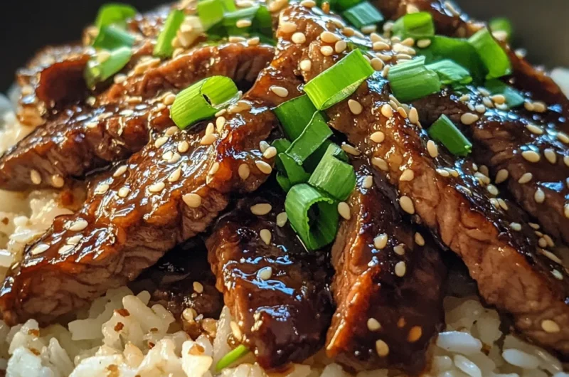 Sticky Honey Garlic Steak Rice Skillet
