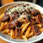 Sticky Smoky BBQ Parmesan Steak Bites Penne