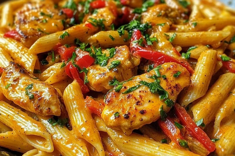 Sticky Spicy Cajun Butter Chicken Pasta Skillet