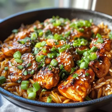 Sticky Sweet Garlic Butter Chili Chicken Orzo Skillet
