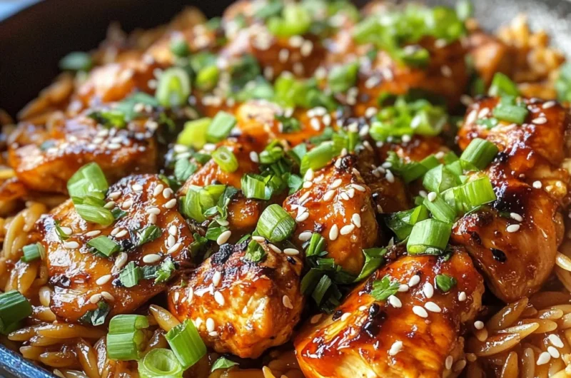 Sticky Sweet Garlic Butter Chili Chicken Orzo Skillet