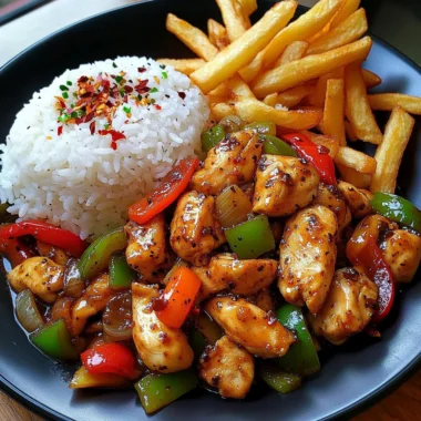 Ultimate Black Pepper Chicken Stir-Fry with Rice & Golden Fries
