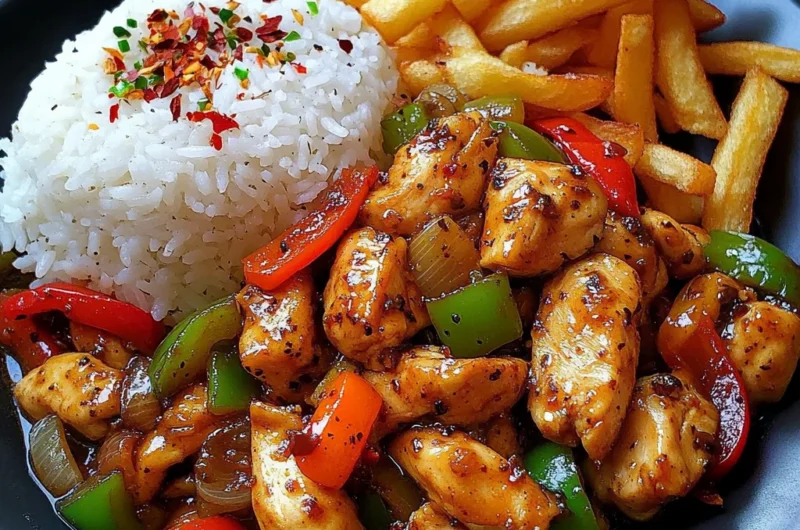 Ultimate Black Pepper Chicken Stir-Fry with Rice & Golden Fries