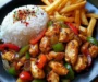 Ultimate Black Pepper Chicken Stir-Fry with Rice & Golden Fries