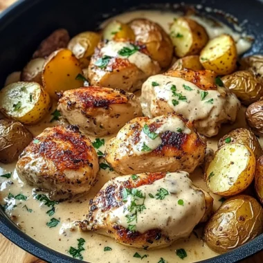 Ultimate Creamy Garlic Chicken with Roasted Baby Potatoes