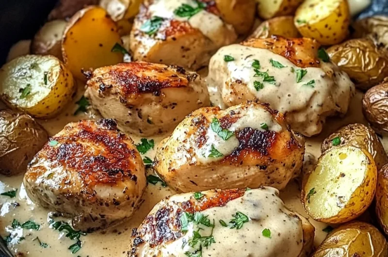 Ultimate Creamy Garlic Chicken with Roasted Baby Potatoes