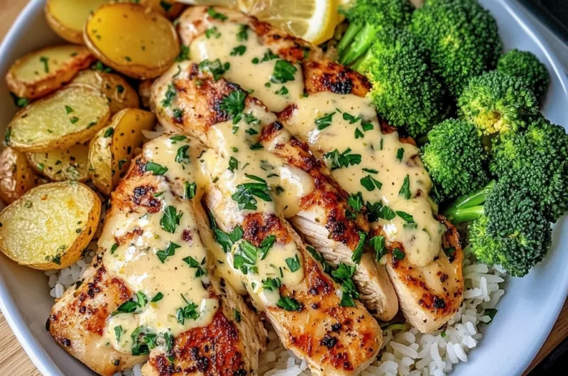 Ultimate Creamy Lemon Garlic Chicken with Rice & Veggies