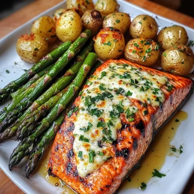 Ultimate Grilled Salmon with Cheesy Asparagus & Herb-Roasted Baby Potatoes
