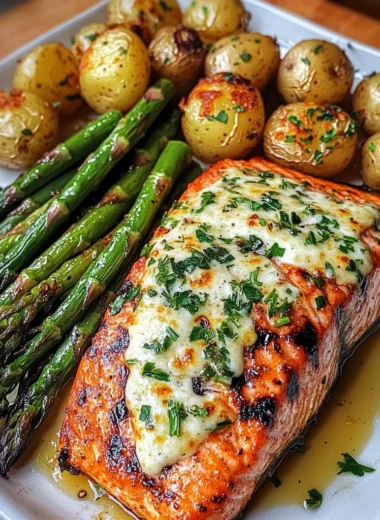 Ultimate Grilled Salmon with Cheesy Asparagus & Herb-Roasted Baby Potatoes