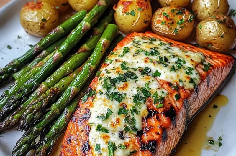 Ultimate Grilled Salmon with Cheesy Asparagus & Herb-Roasted Baby Potatoes