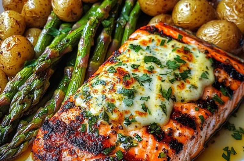 Ultimate Grilled Salmon with Cheesy Asparagus & Herb-Roasted Baby Potatoes