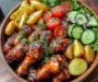 Ultimate Sticky BBQ Chicken Wings Platter with Crispy Potatoes & Fresh Salad
