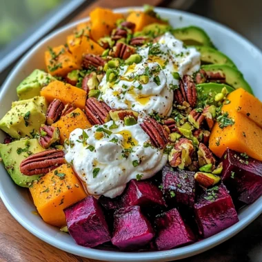 Vibrant Autumn Harvest Salad with Whipped Ricotta Clouds & Maple-Glazed Pecans