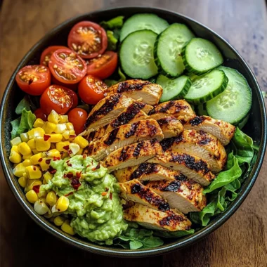 Zesty Grilled Chicken Guacamole Bowl with Summer Veggies