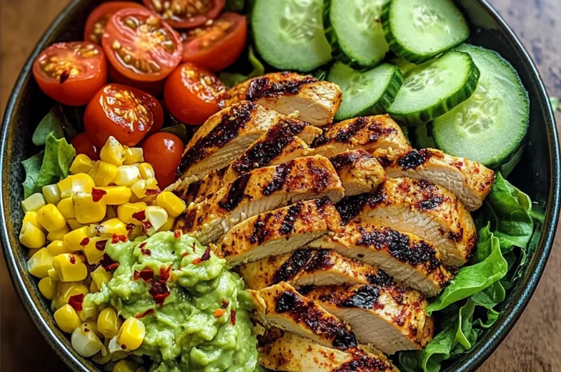 Zesty Grilled Chicken Guacamole Bowl with Summer Veggies